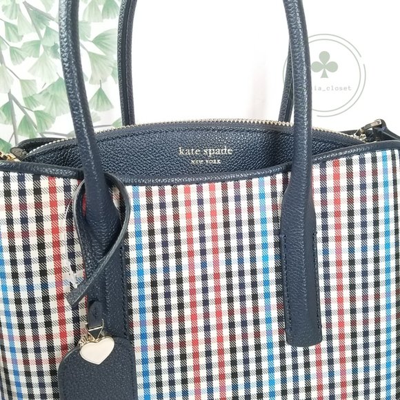 MAKE AN OFFER Kate Spade Women’s Margaux Plaid Leather Medium Blue Satchel - Picture 3 of 8
